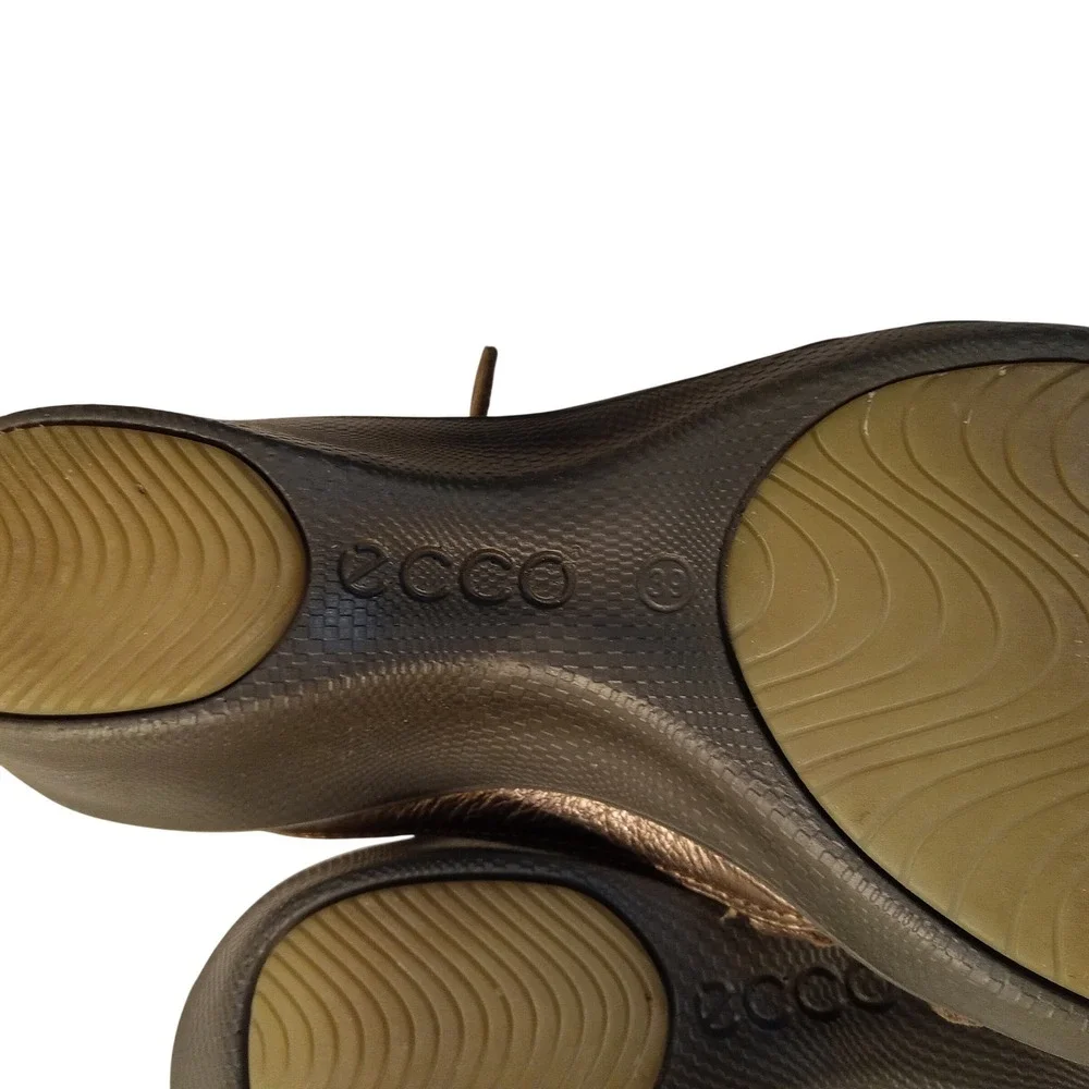 ECCO Felicia Womens Metallic Bronze TStrap Wedge Buckle Sandals Size 39 US 8-8.5